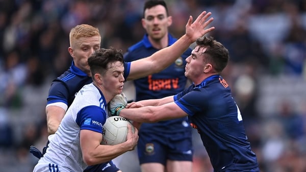 Luke Fortune of Cavan is tackled by Jack Harney of Tipperary