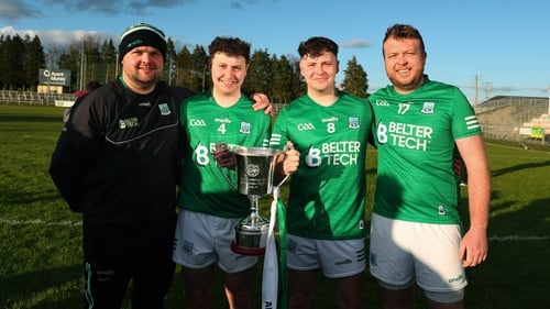 Duffy brothers, from left, John, Ciarán, Caolan, and Barry after the Fermanagh victory