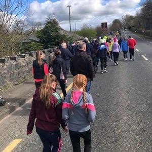 Over 200 people walked from Ballymoe in Co Galway to Ballintubber in Co Roscommon all part of the one parish the home of St Croans GAA (Credit: Howard Simpson)