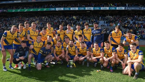 Roscommon players celebrate their Division 2 final win over Galway