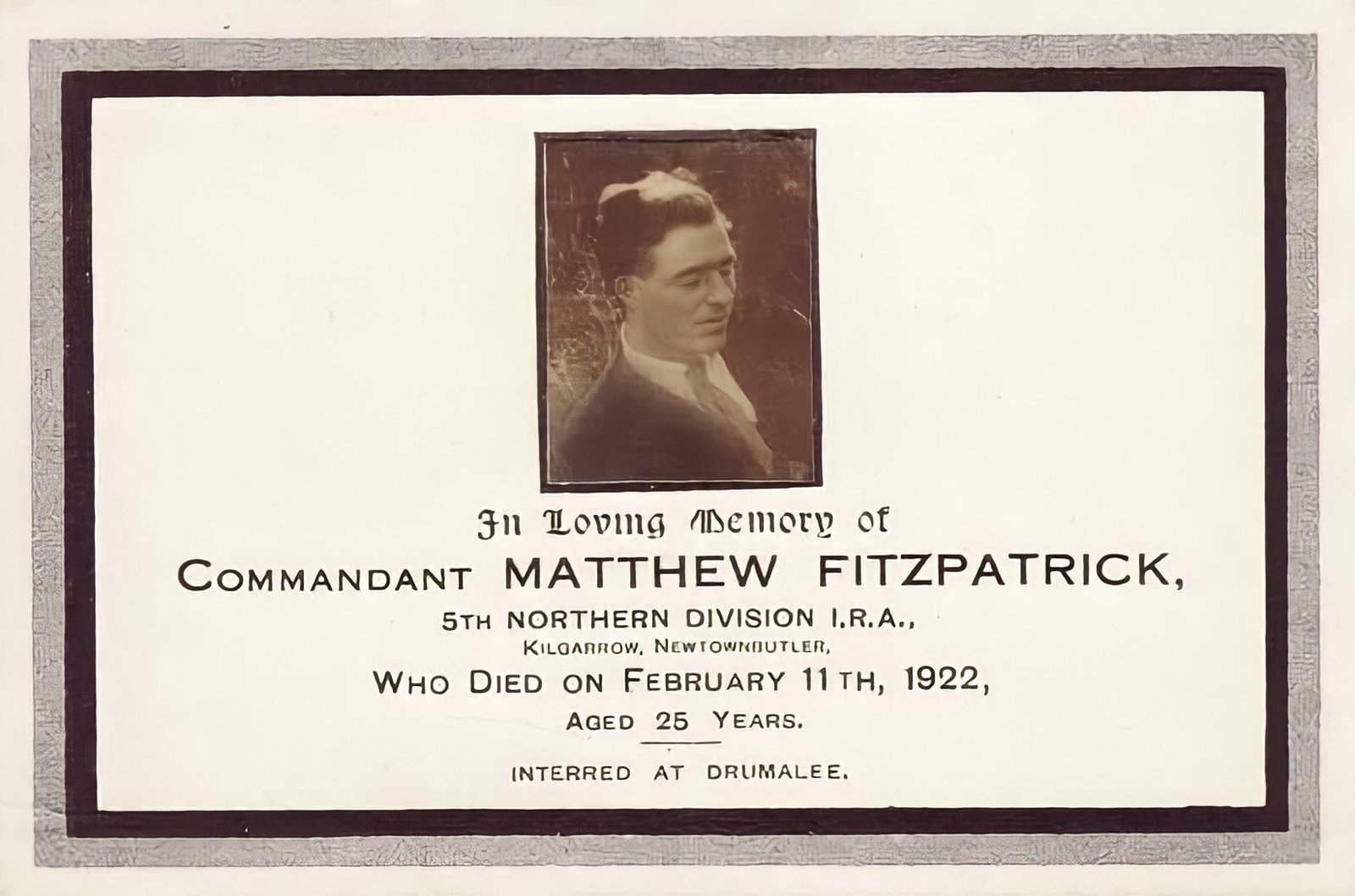 Image - FitzPatrick's memorial card (Courtesy of Whytes.com Auctioneers)