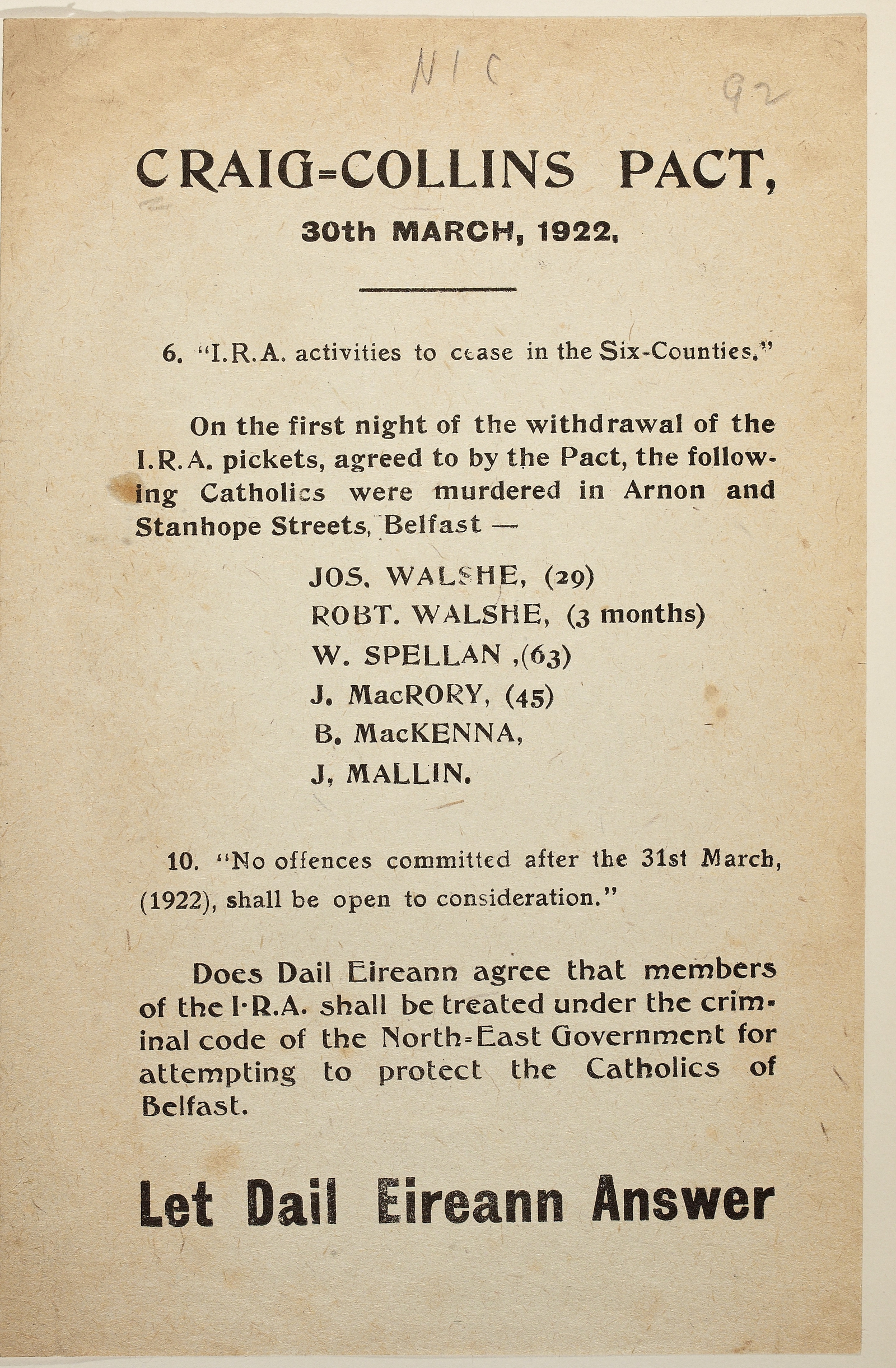 Image - IRA Poster against the second Craig/Collins pact (Courtesy of National Library)