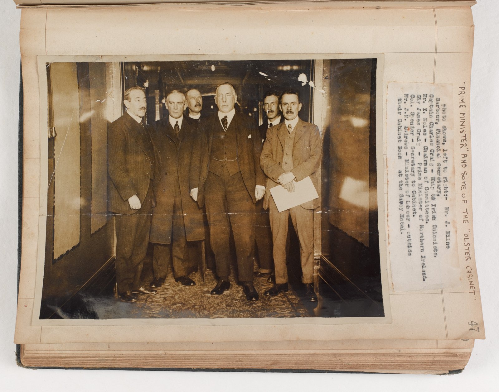 Image - Photo of Craig and some members of his Cabinet - as found in an IRA Intelligence file, along with photos of British Army and Police officers marked for surveillance or death (© National Museum of Ireland and the Gerry Fitzpatrick Family)