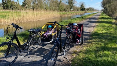 All tucked up and enjoying the sights and sounds of the Royal Canal Greenway