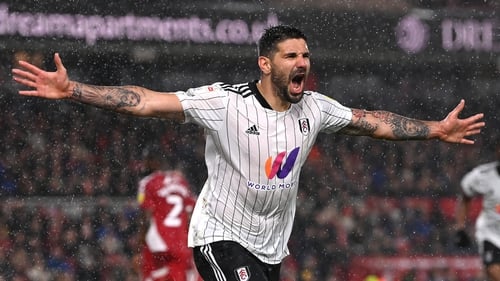 The Serbian striker celebrates the only goal of the game at the Riverside