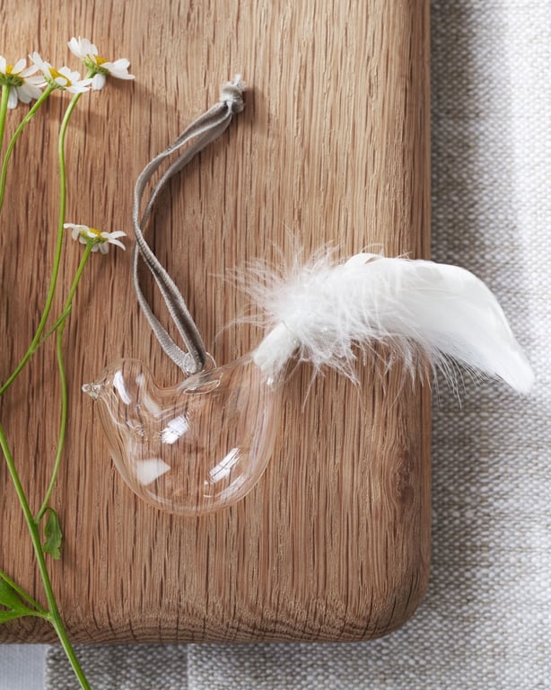 Glass Feather Bird Decoration, £6, The White Company