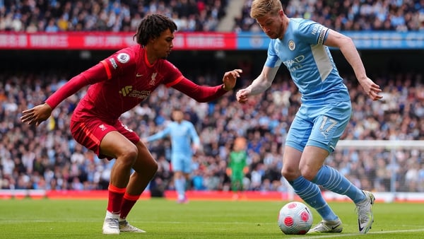 Kevin De Bruyne looks poised to miss his side's clash with Liverpool