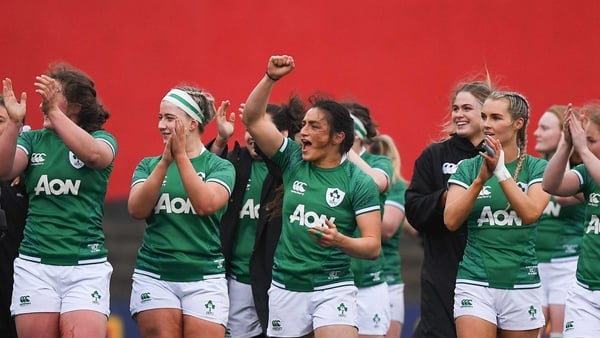 Ireland's players celebrate their 29-8 win at Musgrave Park