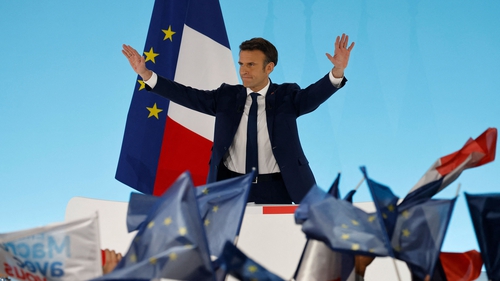 Emmanuel Macron speaking this evening after polls projected he garnered 28% of votes in today's first round