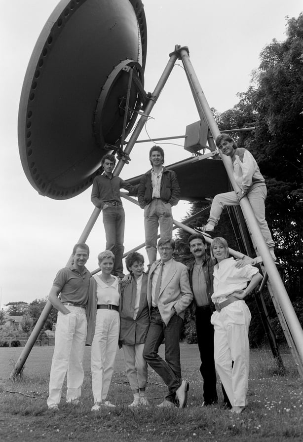 RTÉ Radio broadcasters Vincent Hanley, Flo McSweeney, Carolyn Fisher, Pat Kenny, Marty Whelan and Maxi. (1985)