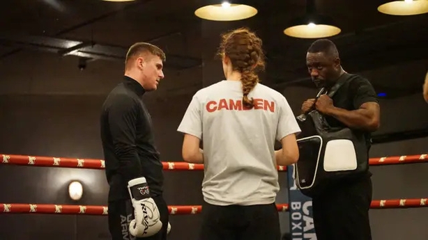Fin, Rachel and Idris from Idris Elba's Fight School (BBC/Workerbee/PA)