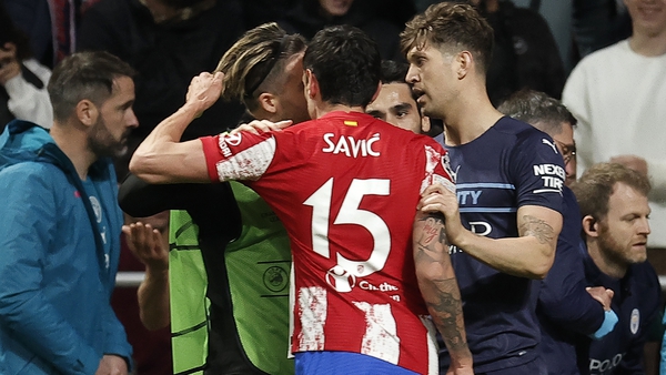 Stefan Savic appears to pull Jack Grealish's hair