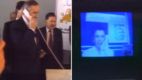 Taoiseach Albert Reynolds makes the first Telecom Éireann video telephone call, 1992.