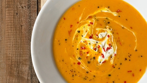 Butternut squash soup with cheese toasties.