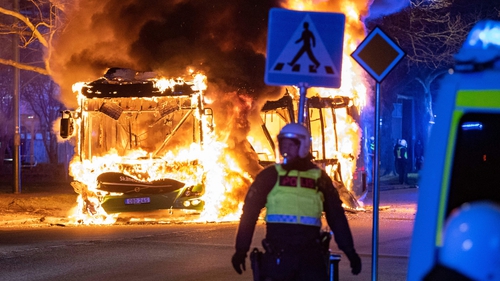 Fires broke out in Malmo on Saturday during clashes