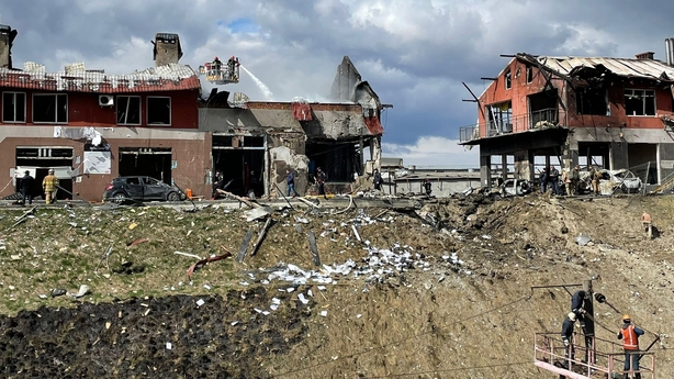 A view of damage after five aimed missile strikes hit Lviv, Ukraine