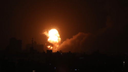 Smoke and flames rise after Israeli warplanes carried out air strikes in Gaza oovernight