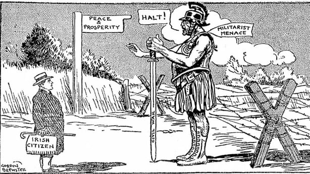 Century Ireland 229 - Cartoon showing militarism as an obstacle to peace Photo: Sunday Independent, 9 April 1922