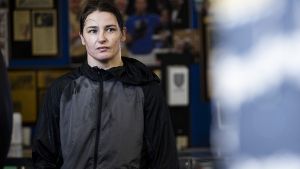 Katie Taylor takes a break from her training session in Connecticut