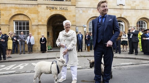The award-winning actors exercised their right to herd sheep along Stratford-upon-Avon's Sheep Street after they were bestowed with the title