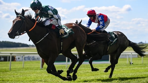Mooneista and Colin Keane on their way to winning the Sapphire Stakes from Gustavus Weston at The Curragh last July