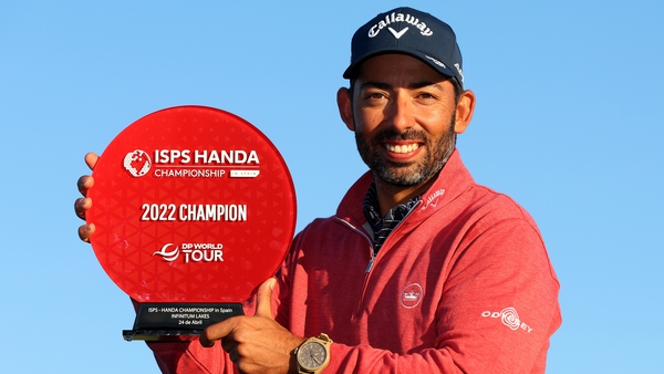 Pablo Larrazabal of Spain poses with his trophy