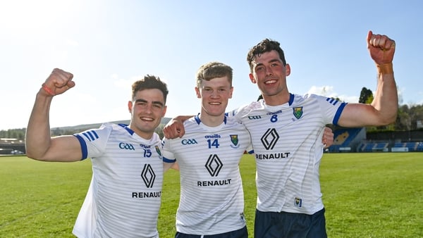 Eoin Darcy, Kevin Quinn and Pádraig O'Toole celebrate a famous win for Wicklow