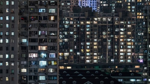 View of residential units during the Covid-19 lockdown in the Jing'an district of Shanghai