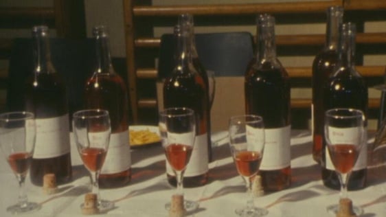 Bottles of wine at the National Home Winemaking Championships, Dublin (1982)