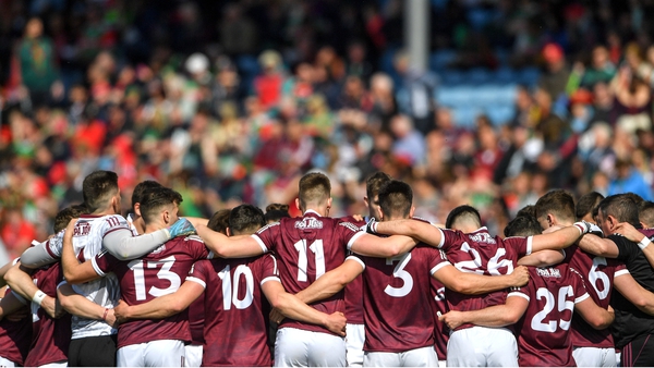 Galway players in a huddle before the win over Mayo in Castlebar