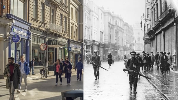 Civil War Ireland then and now: gunmen on Grafton St
