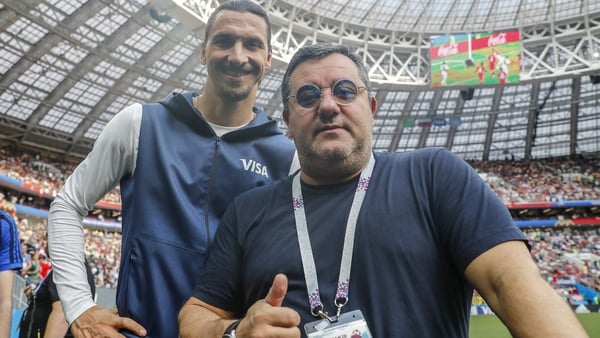 Mino Raiola (R) pictured with Zlatan Ibrahimovic in 2018