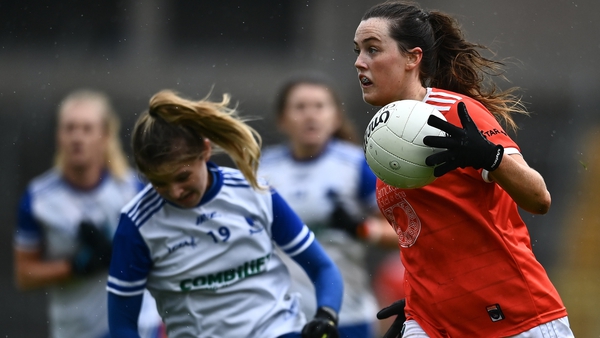 Aimee Mackin of Armagh (R) in action against Monaghan's Uainín Connolly