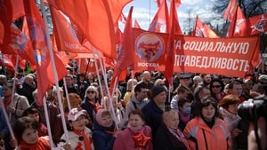 Supporters of the Russian Communist party marking the international day of the workers in Moscow