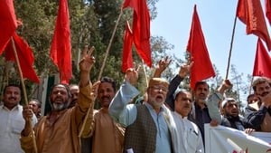 Activists in Pakistan shout slogans in support of the Labour Union