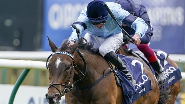 James Doyle and Cachet en route to winning the Qipco 1000 Guineas Stakes