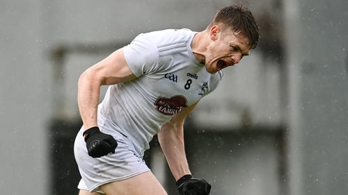 Kevin Feely celebrates after scoring Kildare's penalty