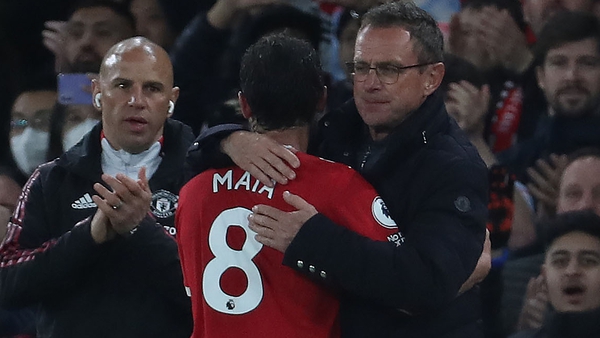Juan Mata of Manchester United and manager Ralf Rangnick
