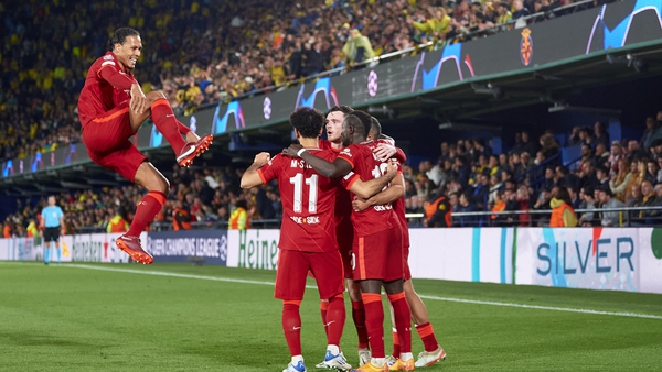Liverpool celebrate Sadio Mane's goal at Estadio de la Ceramica