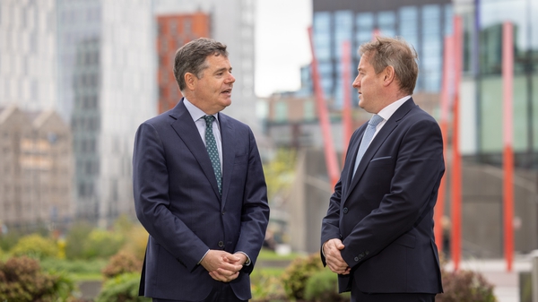 Finance Minister Paschal Donohoe and BPFI President Eamonn Crowley at today's conference in Dublin