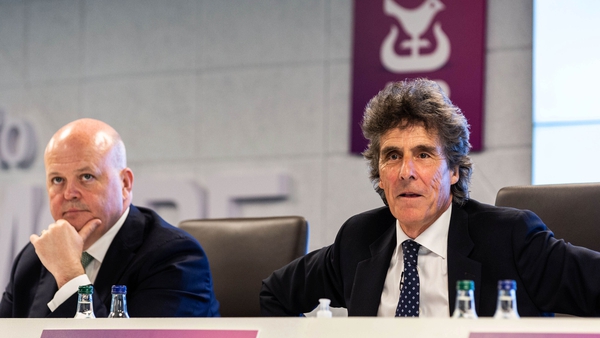 AIB CEO Colin Hunt and Chairman Jim Pettigrew at today's AGM in Dublin