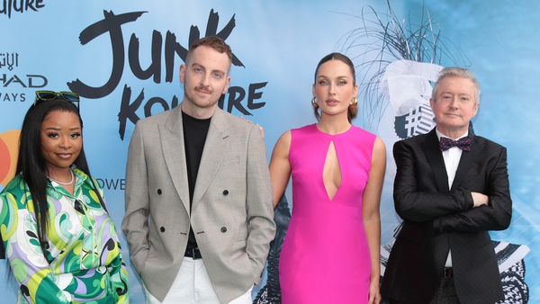 Junk Kouture judges Soule, Stephen McLaughlin, Roz Purcell and Louis Walsh pictured at the Junk Kouture 2022 final at the Bord Gais Energy Theatre, Dublin. Pic: Brian McEvoy.
