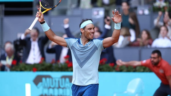Rafael Nadal celebrates his victory in Madrid