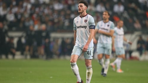 A dejected Declan Rice following West Ham United's elimination in the semi-finals