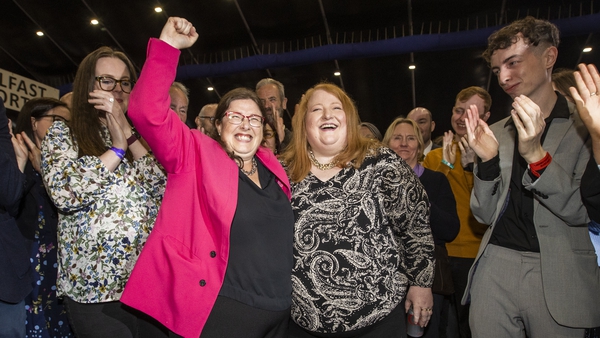 Kellie Armstrong congratulated by her party leader Naomi Long