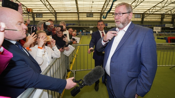 Doug Beattie speaks to the media at the count centre in Magherafelt, Co Derry