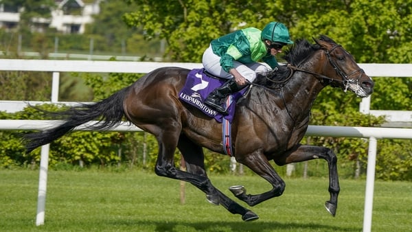 Ryan Moore riding Stone Age to victory at The Derby Trial Stakes at Leopardstown over the weekend