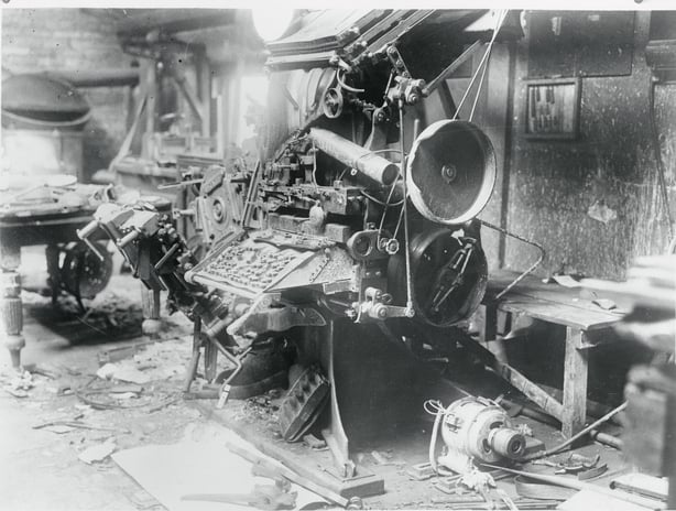 Smashed up printing machine