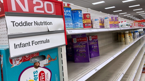 A near empty shelf with baby formula products at a Target supermarket in Orlando