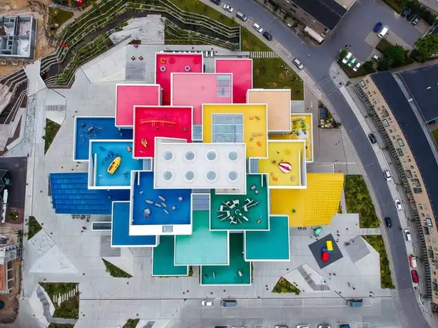 An aerial view of Lego House in Billund, Denmark (LEGO® House/PA)